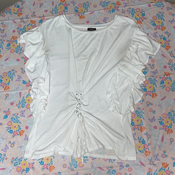 Express White Ruffle Top Size Medium - Picture 2 of 10